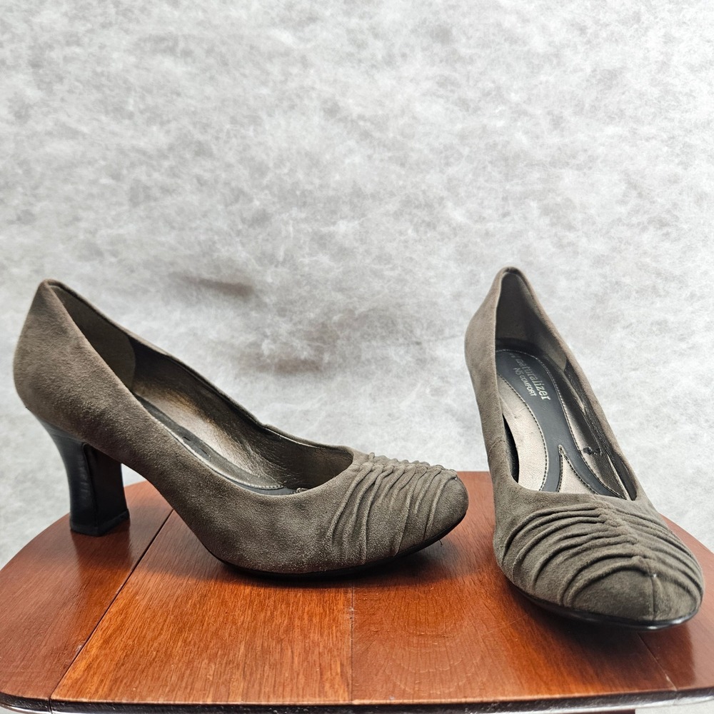 Naturalizer N5 Comfort Avie Women's Gray Green Suede Ruched Toe Pumps Shoes 8.5M